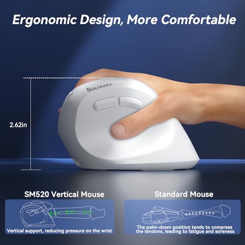 SOLAKAKA SM520 Ergonomic Mouse with 24000 DPI, Vertical Mouse with Programmable Side Button, Wireless Mouse with Tri-Mode Connection - BT5.0/USB-C/2.4GHz, for Desktop, PC, Laptop (White) - color: white