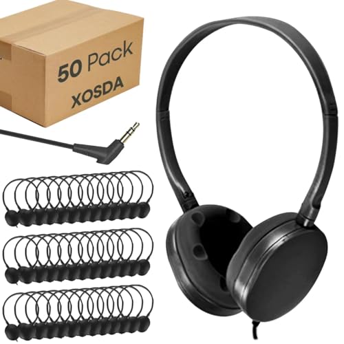 50 Pack Bulk Classroom Headphones for Kids Students School, Wholesale Wired On-Ear Headphones for Children Toddler Boys Girls Chromebook Laptop PC - color: Black, size: 50 Pack