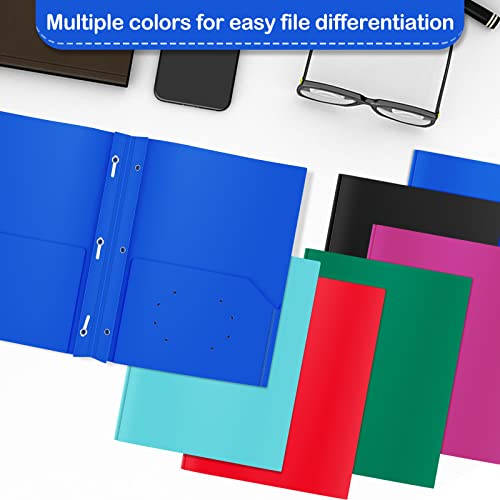 ViVin 12 Pack Plastic Folders with Pockets and Prongs, Heavy Duty 2 Pocket Folders with 3-Prong Fasteners, Poly File Holds 8-1/2" x 11" Paper for School Office Home (Blue) - color: Blue, size: 12 PACK
