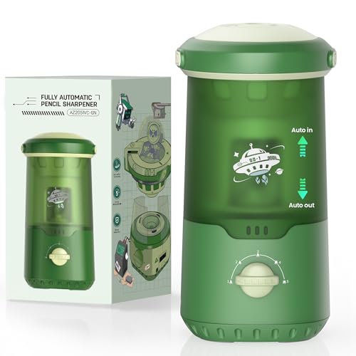 VUSIGN Electric Pencil Sharpener, Fully Automatic Rechargeable Pencil Sharpener with 5 Sharpness Settings, Hands-Free Auto Feed & Eject, for 6.9-10.8mm No.2 & Colored Pencils, Classroom School - color: Green