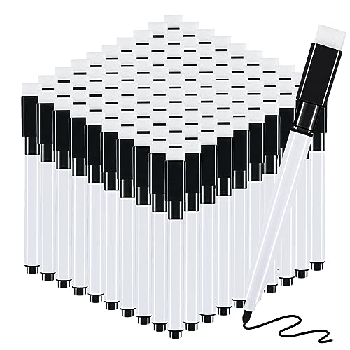 RETON 100 Pcs Magnetic Dry Wipe White Board Markers Pens, Dry Erase Marker with Eraser Cap, 4.4 In Mini Markers with Fine Tip for Classroom, Office, Hospital, Home and Factory (100 Pcs, Black) - size: 1 Count (Pack of 100)