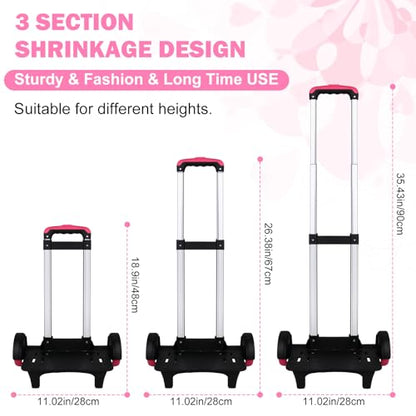 Aluminium Alloy Folding Backpack Trolley Cart, Pink Wheeled Luggage Cart with 3-Section Telescopic Rod for School Bags and Travel - color: Women