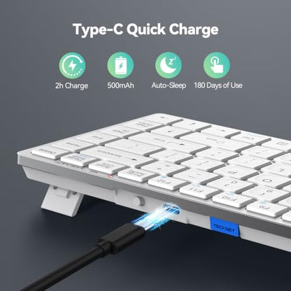 TECKNET Bluetooth Keyboard Rechargeable, 4-Device (2.4G+3BT) Small Keyboard | Wireless Keyboard, Ultra-Slim Quiet Typing, 14 Hotkeys Computer Keyboard for PC/Laptop/Tablet/iPad, Silvery-white - color: Silvery-white
