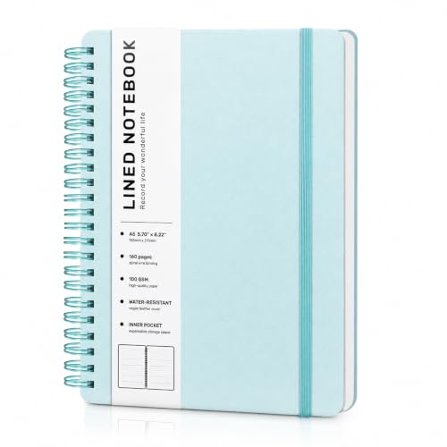 Light Green Lined Spiral Journal Notebook with 160 Pages, 8×5.7in, A5 Spiral Notebook, Journaling Notebooks for Work, School, Women, Men, College Ruled Spiral Notebook, Hardcover Leather Journals | 160 Pages Small Journaling Notebooks, 5.7"x11" Note Book