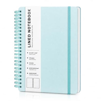 Light Green Lined Spiral Journal Notebook with 160 Pages, 8×5.7in, A5 Spiral Notebook, Journaling Notebooks for Work, School, Women, Men, College Ruled Spiral Notebook, Hardcover Leather Journals | 160 Pages Small Journaling Notebooks, 5.7"x11" Note Book