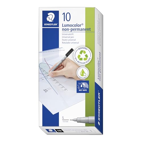 Staedtler Lumograph Non-Permanent Wet Erase Marker Pen, Extra Fine Tip, Low Odor Colored Markers, Black, 311-9 - color: Black, style: Superfine