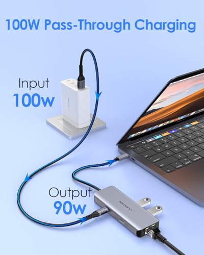 LENTION 6 in 1 USB C Hub, Ethernet, 4K@60Hz HDMI, 100W PD, USB3.0 Adapter | Stable Driver Dock for Students & Office Staff; Fits MacBook Pro/Air, Surface, Chromebook for School, Office & Travel (C26)