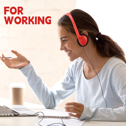 Konohan 30 Pack Headphones Bulk Headphone for School Classroom Student Wired Headphones Adjustable with 3.5 mm Jack for Adults (Red) - color: Red