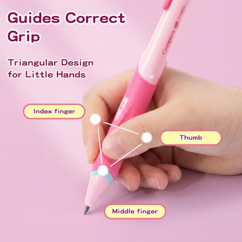 Ergonomic Pencil Set, 2.0mm HB Mechanical Pencils for Kids, School Supplies Include Sharpener, Eraser & 6 Extra Leads – Handwriting Aid for Preschool, Kindergarten, Homes, Pink, L - color: Pink