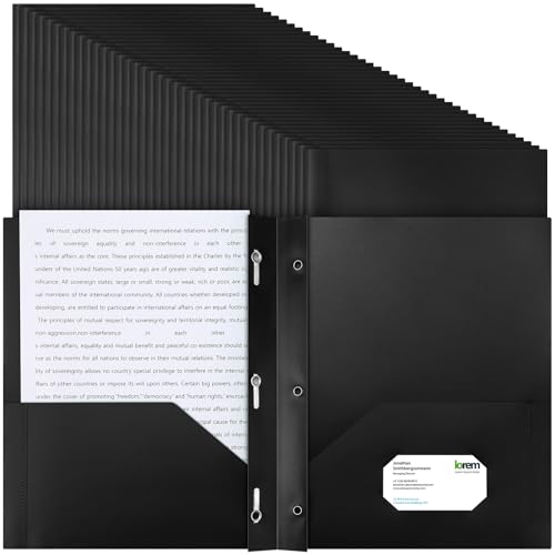 Patelai 48 Pcs Plastic Folders with 2 Pockets and 3 Prongs Home Folders with Card Slot Letter Size Heavy Duty Report Covers for Back to School(Black,Classic) - color: Black, style: Classic
