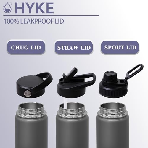 24oz Insulated Water Bottle-Vacuum Stainless Steel Bottle | with Straw, Spout, Handle, 3 Lids–Leak Proof, BPA Free, Fits Cup Holders–Metal Thermos for Hiking, Gym, Car, Bike （Gray） - color: Gray