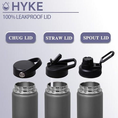 24oz Insulated Water Bottle-Vacuum Stainless Steel Bottle | with Straw, Spout, Handle, 3 Lids–Leak Proof, BPA Free, Fits Cup Holders–Metal Thermos for Hiking, Gym, Car, Bike （Gray） - color: Gray