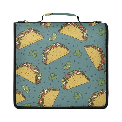 Mexican Tacos Zipper Binder Bag 2 Inch Binder Organizer for School Office | Large Capacity School Binders for Girls Boys Women Kids Men, Multi-Pocket Organizer Case with Strap for Students