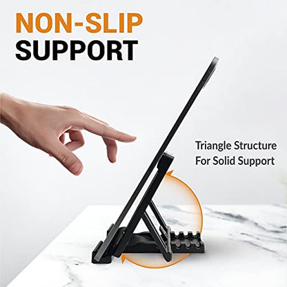 Tablet Stand for iPad, 5-Angle Foldable Holder for Desk, Bed & Couch, Non-Slip Base, Compatible with iPad, iPhone, Kindle, Samsung Galaxy & E-Readers, Portrait & Landscape