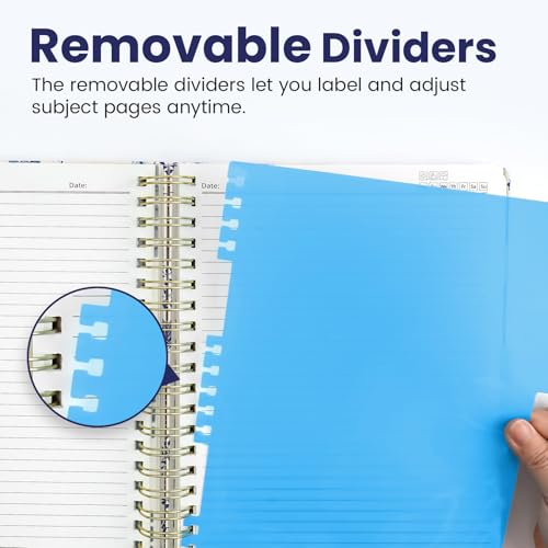 Large Spiral Lined Notebook for Work with Dividers & Tabs, 8.5"x11" Hardcover 5 Subject Notebook, College Ruled, 280 Pages, Cobalt Equestria - color: Q - Cobalt Equestria