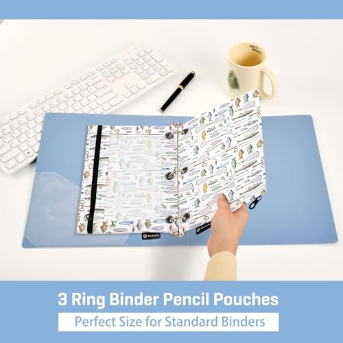 Deep Sea Fish Binder Pouches 3 Ring for Boys Girls School Office College Supplies Nautical Theme Ocean Coastl Pencil Pouches Case Bag with Clear Window and Zipper 2 Pack - color: Fish