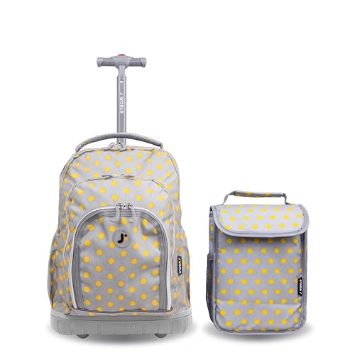 J World Lollipop Kids Rolling Backpack & Lunch Bag Set for Elementary School. Carry-On Suitcase with Wheels, Candy Buttons - color: Candy Buttons