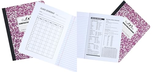CLEENTABLE Composition Notebook 5 Pack, Wide Ruled Paper, Marble Cover Notebooks for School, 9.75 x 7.5 Inches, 100 Sheets (200 Pages), Sewn Binding Comp Books, Purple