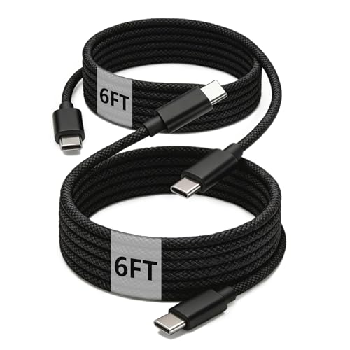 USB C to C Charger Cable, 60W, 6FT, 2-Pack, Black | Fast Charging, Braided Nylon, for iPhone 17/16/15, MacBook iPad, Galaxy S25/S24 - color: Black, size: 6FT+6FT