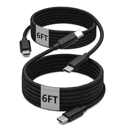 USB C to C Charger Cable, 60W, 6FT, 2-Pack, Black | Fast Charging, Braided Nylon, for iPhone 17/16/15, MacBook iPad, Galaxy S25/S24 - color: Black, size: 6FT+6FT