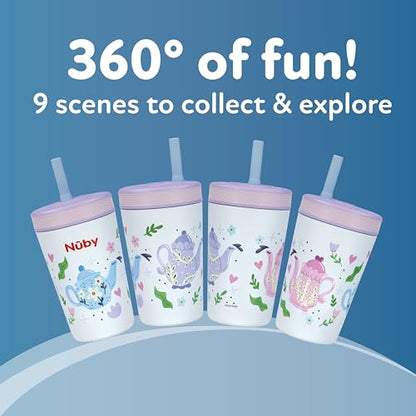 Nuby Thirsty Kids Insulated Toddler Cup with Silicone Flexstraw - 12 oz - Stainless Steel and Leak-Resistant - 18+ Months - Tea Pots - color: Tea Pots