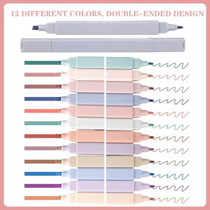 Bible Journaling Kit 12 Pastel Bible Highlighters Dual Tips and 2 Smooth Bible Pens, 400 Sheets Labels for Annotating Books, 200 Sheets 3 x 3 Inch Sticky Notes, Bible Study Kit for Office School