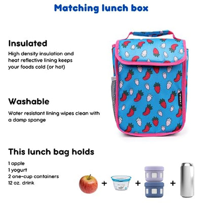 J World Lollipop Kids Rolling Backpack & Lunch Bag Set for Elementary School. Carry-On Suitcase with Wheels, Strawberry - color: Strawberry