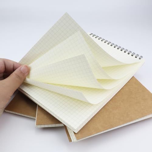 4 Pack Graph Paper Notebook, A5 Top Wirebound Grid Spiral Notebook 5.8" x 8.3",60 Sheets,5mm x 5mm Grid Paper,Grid Notepad for Students, Math, Engineering (Kraft) - color: Kraft (4pcs)