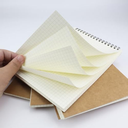 4 Pack Graph Paper Notebook, A5 Top Wirebound Grid Spiral Notebook 5.8" x 8.3",60 Sheets,5mm x 5mm Grid Paper,Grid Notepad for Students, Math, Engineering (Kraft) - color: Kraft (4pcs)