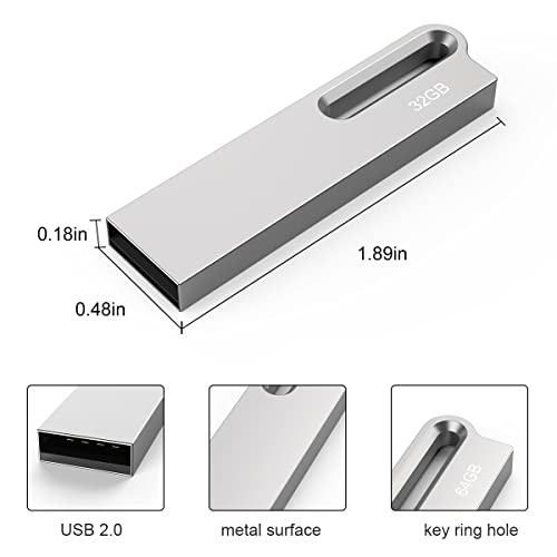 Aiibe 32GB Metal USB Flash Drive 10 Pack 32GB Thumb Drive USB Drive USB 2.0 Memory Stick Jump Drive 32 GB Zip Drives with Keychain, Silver - color: Silver 10 Pack, size: 32GB