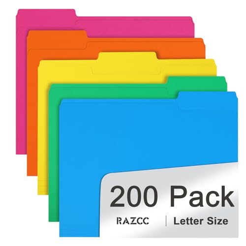 File Folder, RAZCC 200 Pack 1/3 Cut Tab Colored Folders, Colored File Folder Letter Size for Office Classroom Use, Folders with Tabs Assorted 5 Colors - color: Asssorted 5 Light Colors