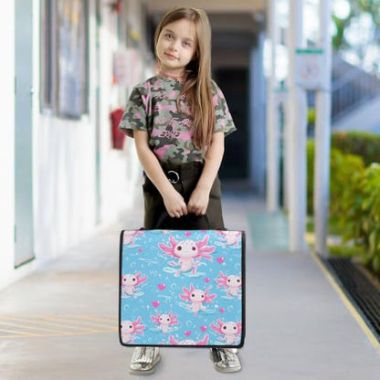 3 Ring Zipper Binder Axolotls Blue Hearts Large Capacity 500 Sheets Zip Up Binders Expanding File Folder Bag Multi Pockets School Office Binder Organizer - color: Axolotls