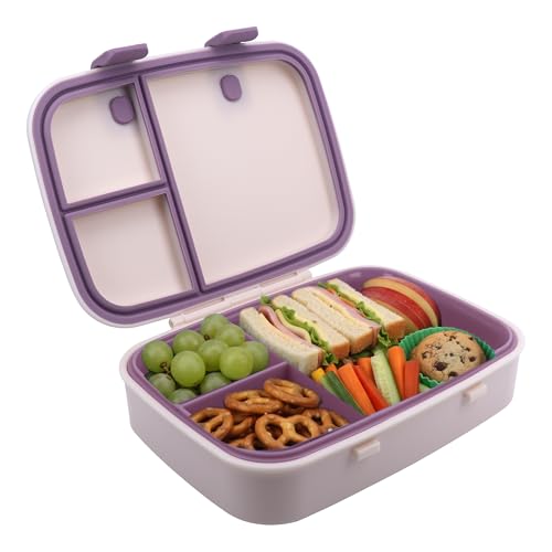 Kids Bento Explorer Lunch Box, 3 No-Mix Compartments, Microwave & Dishwasher Safe, Lightweight with Removable Tray, for Daycare, Preschool, School, Purple Light Powder - color: Purple Light Powder