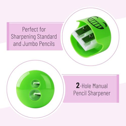 Mr. Pen- Pencil Sharpeners Manual, 12 Pack, Dual Hole, Smiley | Bulk Handheld Pencil Sharpener, Compatible with Standard and Jumbo Pencils, Snap-on Lid, Stainless Steel Blade - size: 12 Pack