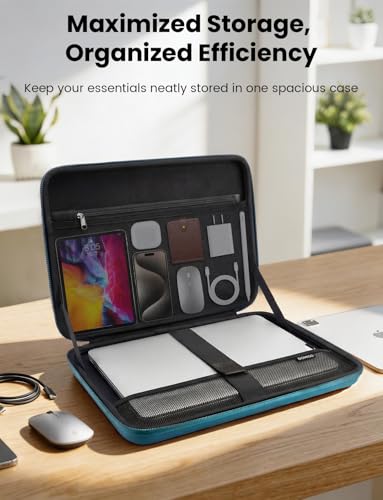 DOMISO Laptop Hard Case 14-14.4 inch Waterproof Shockproof Hard Shell Laptop Sleeve with Handle & Storage Pocket, Compatible with MacBook, HP, Dell, Teal | Waterproof, Shockproof, With Handle & Storage Pocket, Compatible with MacBook, HP, Dell - color: Te