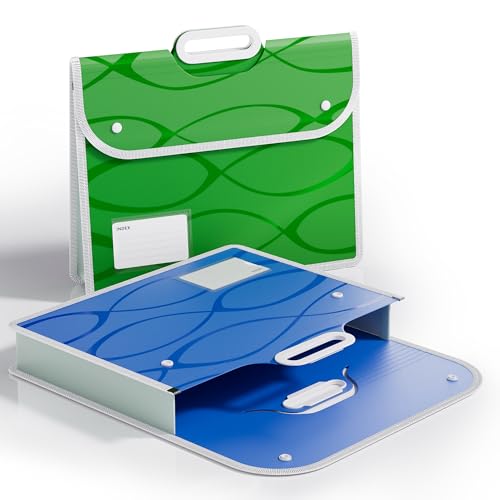 ABC life 2 Pack Plastic File Folder with Handle | Fits Letter/A4, Snap Closure, For School, Office, Travel, Tax Documents - Blue&Green - color: Blue&green, size: 2 PACK