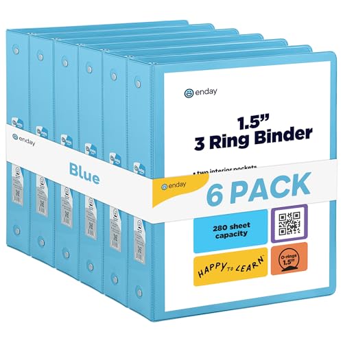 Enday 1.5 Inch Binder (6 Pack - Blue) 3 Ring Binder 1.5 inch with Clear View Cover and 2 Inside Pocket - for Letter Size 8.5 x 11'' Paper, Ideal for School Supplies, Office, and Home - color: Blue, size: 1.5-Inch