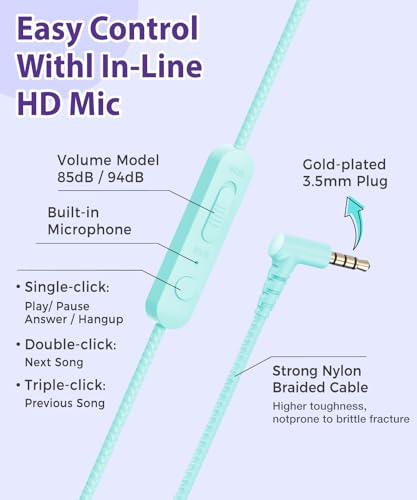 rockpapa Kids Headphones, Wired Headphones for Kids with Microphone, 85/94dB Volume Limiter Headphone for Girls Boys, Foldable Head Phones for School Tablet Laptop Purple Teal - color: Purple Teal