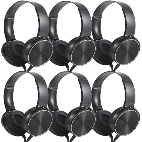 Kids Headphones Bulk 6 Pack for School Classroom Student, Wholesale Wired Durable Earphones Class Set for Children Toddler Teens Boys Girls and Adult (HY450, 6 Black) - color: Black, size: 6 Pack