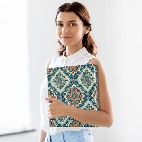3 Ring Binder with Clipboard, D Rings Holds 200 Sheets, Heavy Duty Binders Folder for School Office, Waterproof PVC Cover with 3 Interior Clear Pockets, Moroccan Texture