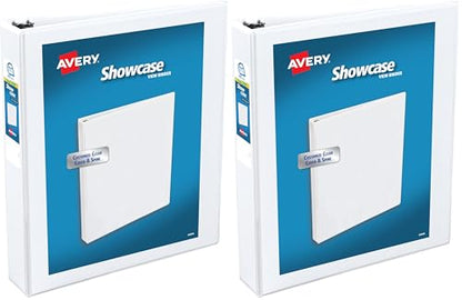 Avery Showcase Standard View 3 Ring Binder, 1.5" Slant Rings, 375-Sheet Capacity, 2.1 Inch Wide Spine,1 White Binder, Ideal for Lightweight Organization and Occasional Referencing (19651) (Pack of 2) - size: 1.5" (Pack of 2)