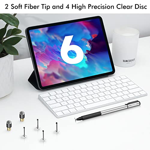 Digiroot Universal Stylus,[2-in-1] Disc Stylus Pens for All Touch Screens Cell Phones, iPad, Tablets, Laptops with 6 Replacement Tips(4 Discs, 2 Fiber Tips Included) - (Silver) - color: Silver