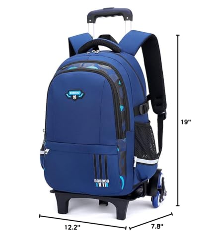 Boys Rolling Backpack Elementary Middle School Students Bookbag with Wheel Teens Trolley Removable Schoolbag - color: B-blue