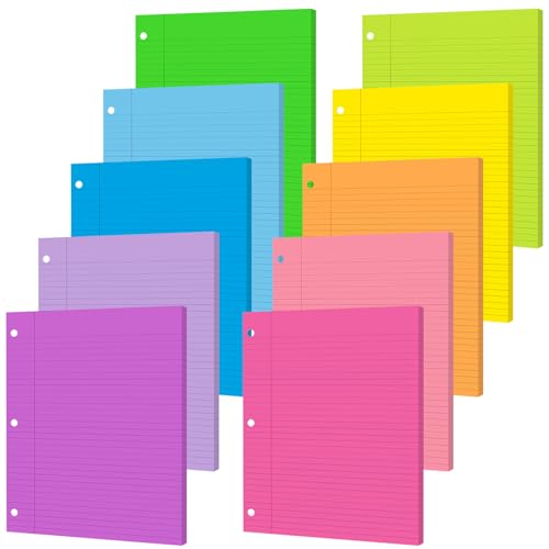 gisgfim 100 Sheets 3 Hole Punched Lined Refill Paper 8 x 10.5 Inch Loose Leaf Paper 3-Ring Binders College Ruled Notebooks Planner Inserts Thicken for Writing School Office Home Supplies(Colorful) - color: Colorful