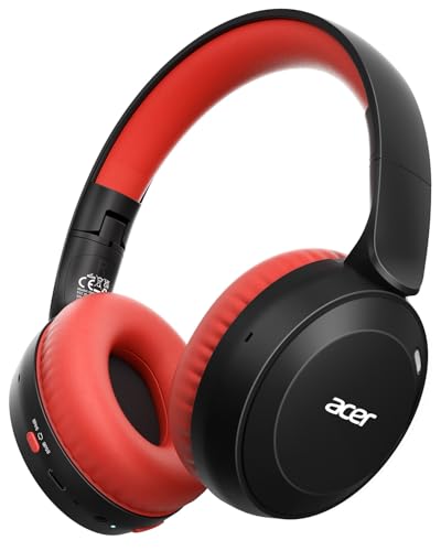 Acer Kids Bluetooth Headphones, 85/94dB Volume Limiter, Foldable Wireless Over-Ear Headphones for iPad, Travel, 60H Playtime, Bluetooth 6.0, Built-in Mic, Black Red - color: Black Red