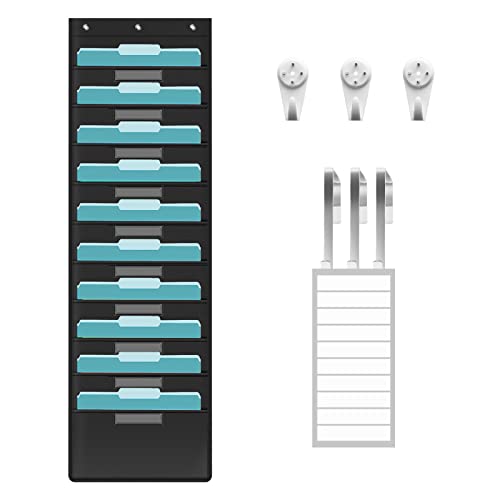 KIKIGOAL 10 Pockets Hanging Wall File Organizer, Heavy Duty Storage Pocket Chart With 10 Name Tag Pockets for File Folder and Paper, Space Saver for Office and Classroom - style: 10 Pockets
