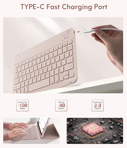 CHESONA Compatible for iPad 11th(A16)/10th Generation Case with Keyboard | Detachable Wireless Keyboard, Stand Folio Keyboard Cover with Pencil Holder, Thin & Light, Pale Pink - color: Pale Pink