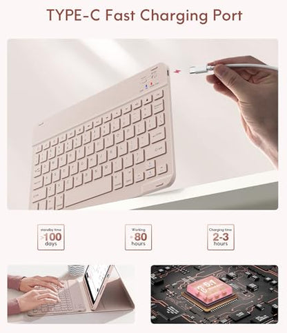 CHESONA Compatible for iPad 11th(A16)/10th Generation Case with Keyboard | Detachable Wireless Keyboard, Stand Folio Keyboard Cover with Pencil Holder, Thin & Light, Pale Pink - color: Pale Pink