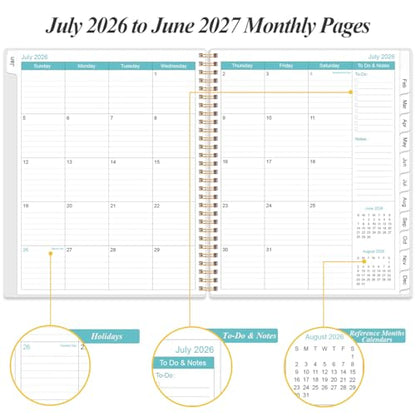 2026-2027 Planner - Weekly Monthly Planner 2026-2027 from July 2026 to June 2027 with 12 Monthly Tabs, Flexible Cover, Inner Pocket, 8.5" x 11", Blue Leaf Flower - color: Blue-Leaf-Flower, size: 8.5" x 11"