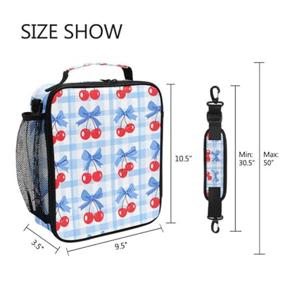 ALAZA Cherry Blue Bow Lunch Box Insulated Lunch Bag Kids Cooler Tote Bag Freezable Shoulder Strap Lunchbox for Girls School Picnic - color: Multi50